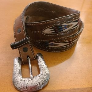 Leather Belt Southwest Aztec Sz L